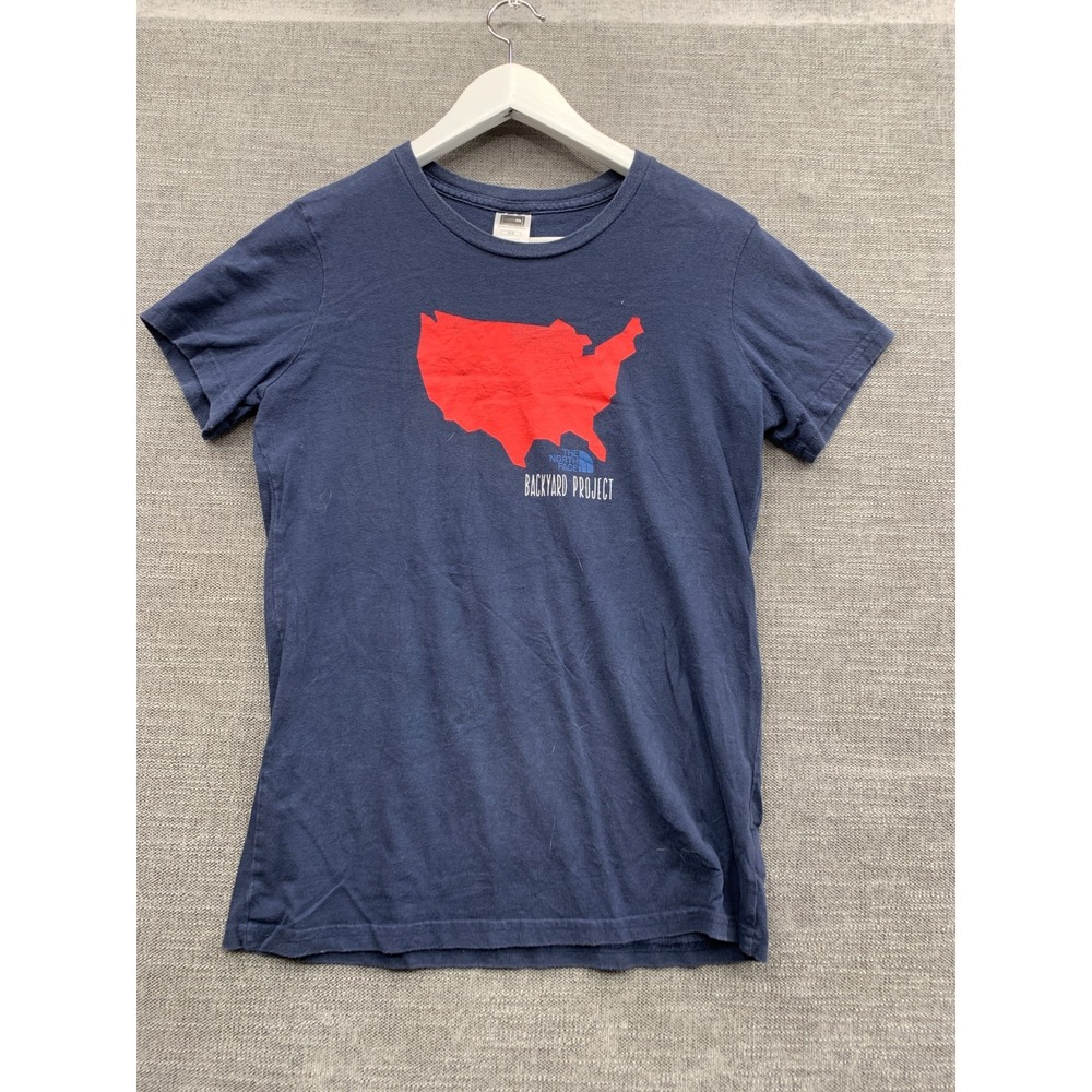 The North Face Backyard Project USA T-Shirt Womens Medium Blue Graphic Cotton